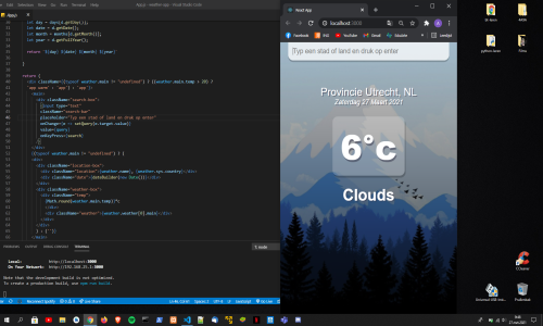 Screenshot van de React-weerapplicatie